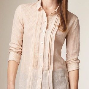 Burberry Metallic Striped Linen Cotton Silk Blouse
